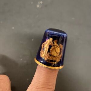 Limoges France Cobalt Blue Porcelain & Gold Thimble Courting Couple ,Vintage